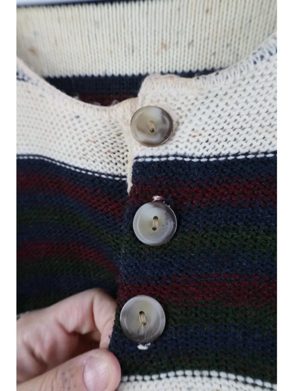 Vintage 90s Streetwear Mens Medium Striped Color Block Knit Henley Sweater USA